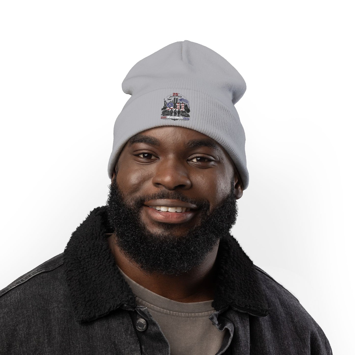 Embroidered 25th Anniversary Lighthouse Knit Beanie — Patriotic Memorial Winter Hat
