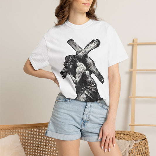T‑Shirt — Christ Carrying Cross Black Illustration Graphic Tee