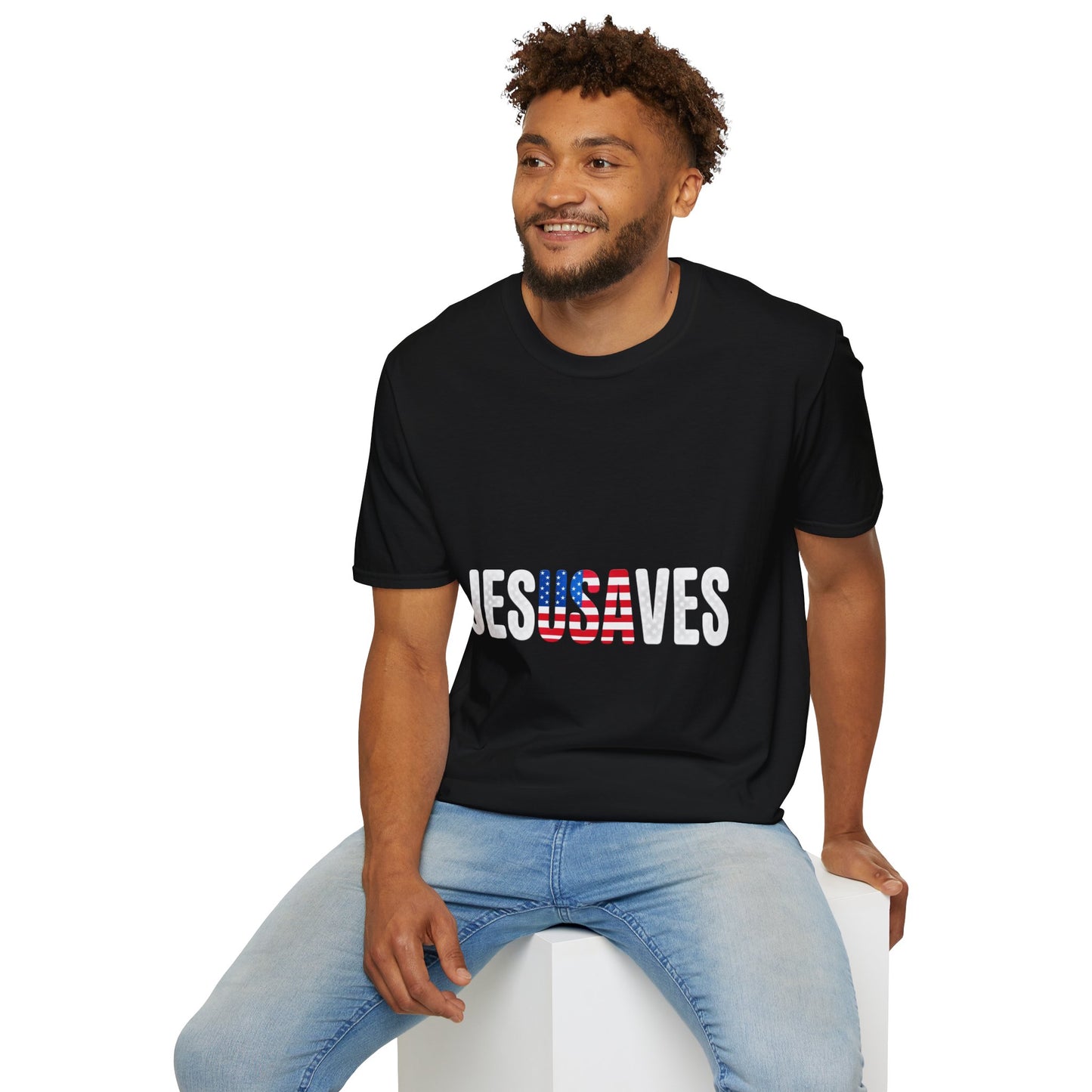 Jesus Saves T-Shirt — Patriotic American Flag Faith Tee