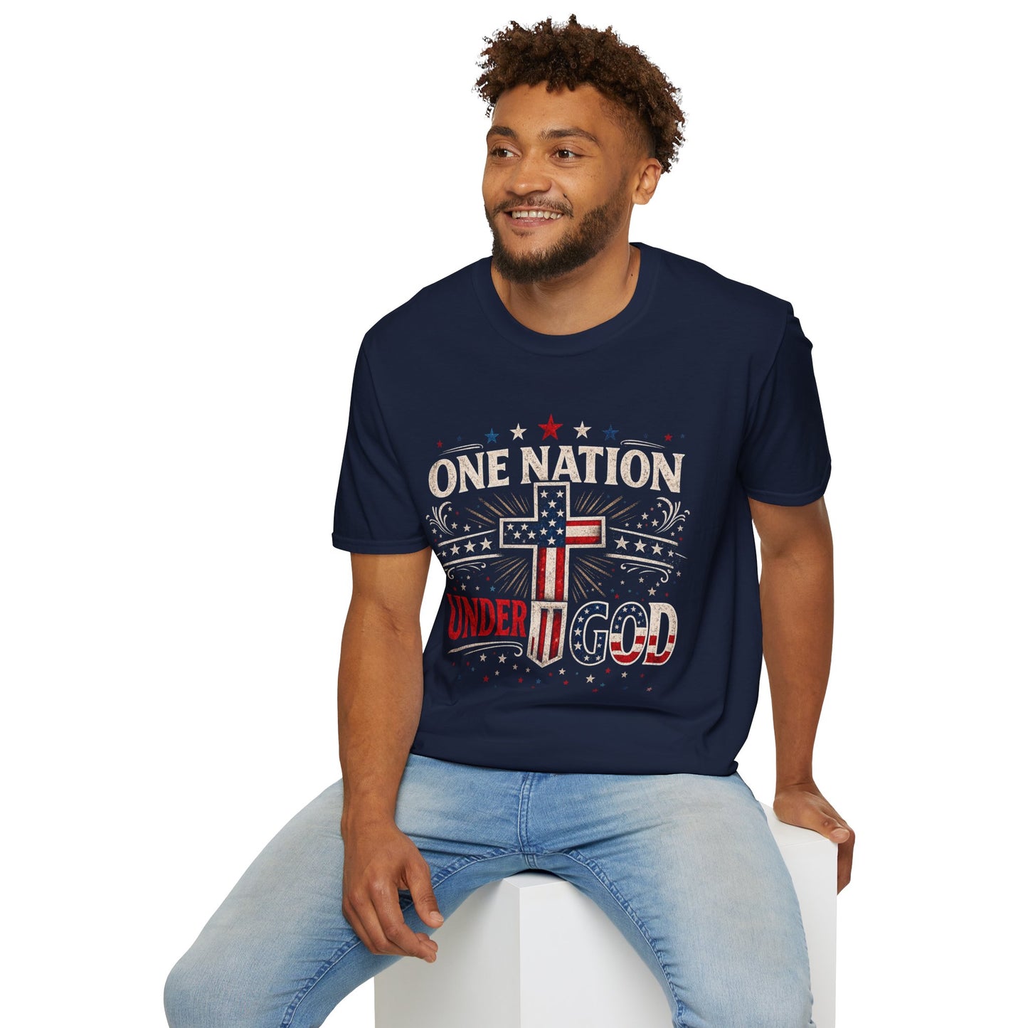 One Nation Under God T-Shirt — Patriotic American Flag Cross Tee