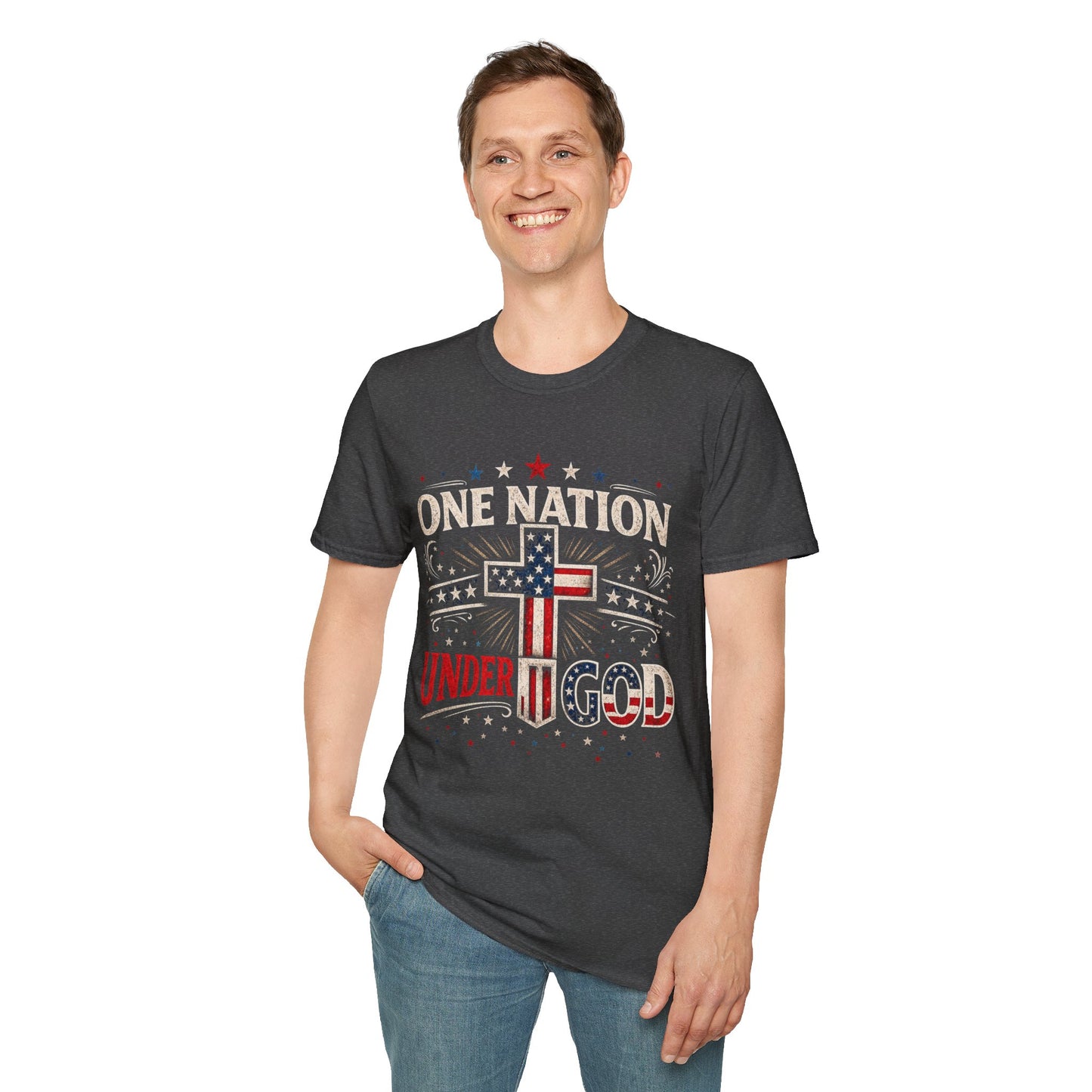 One Nation Under God T-Shirt — Patriotic American Flag Cross Tee