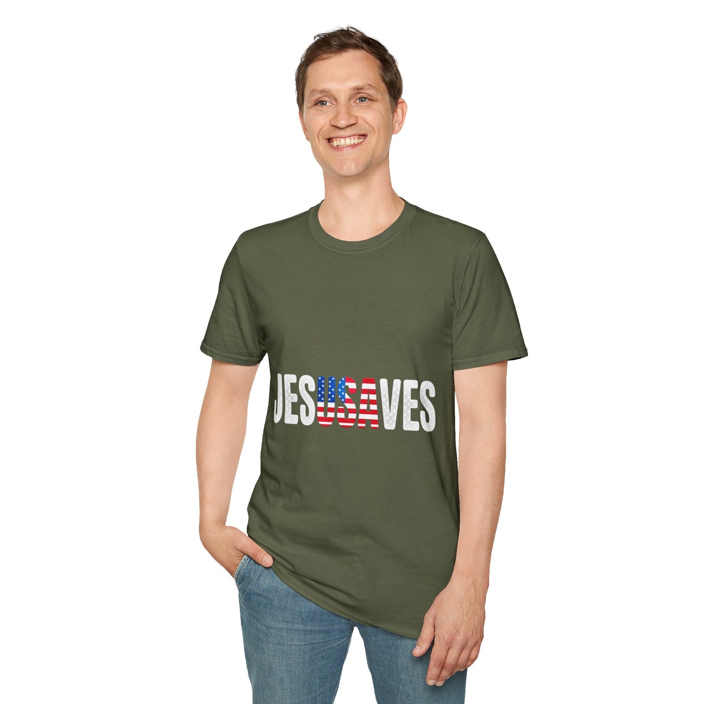 Jesus Saves T-Shirt — Patriotic American Flag Faith Tee