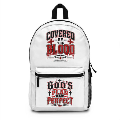 Christian Faith Backpack — "Covered by the Blood / God’s Plan is Perfect" Inspirational Scripture Bag