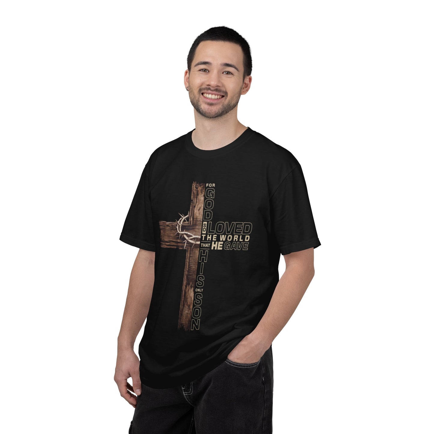 Christian Cross T-Shirt — "For God So Loved the World" Inspirational Tee