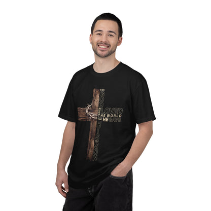Christian Cross T-Shirt — "For God So Loved the World" Inspirational Tee