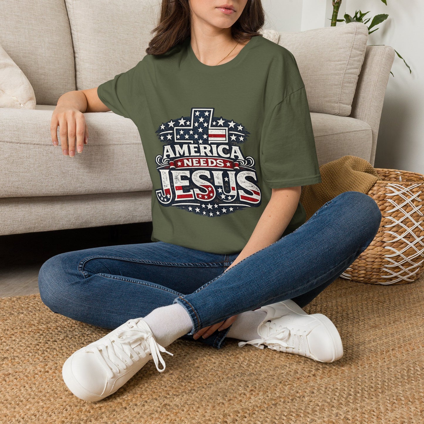 America Needs Jesus T‑Shirt — Patriotic Christian Tee