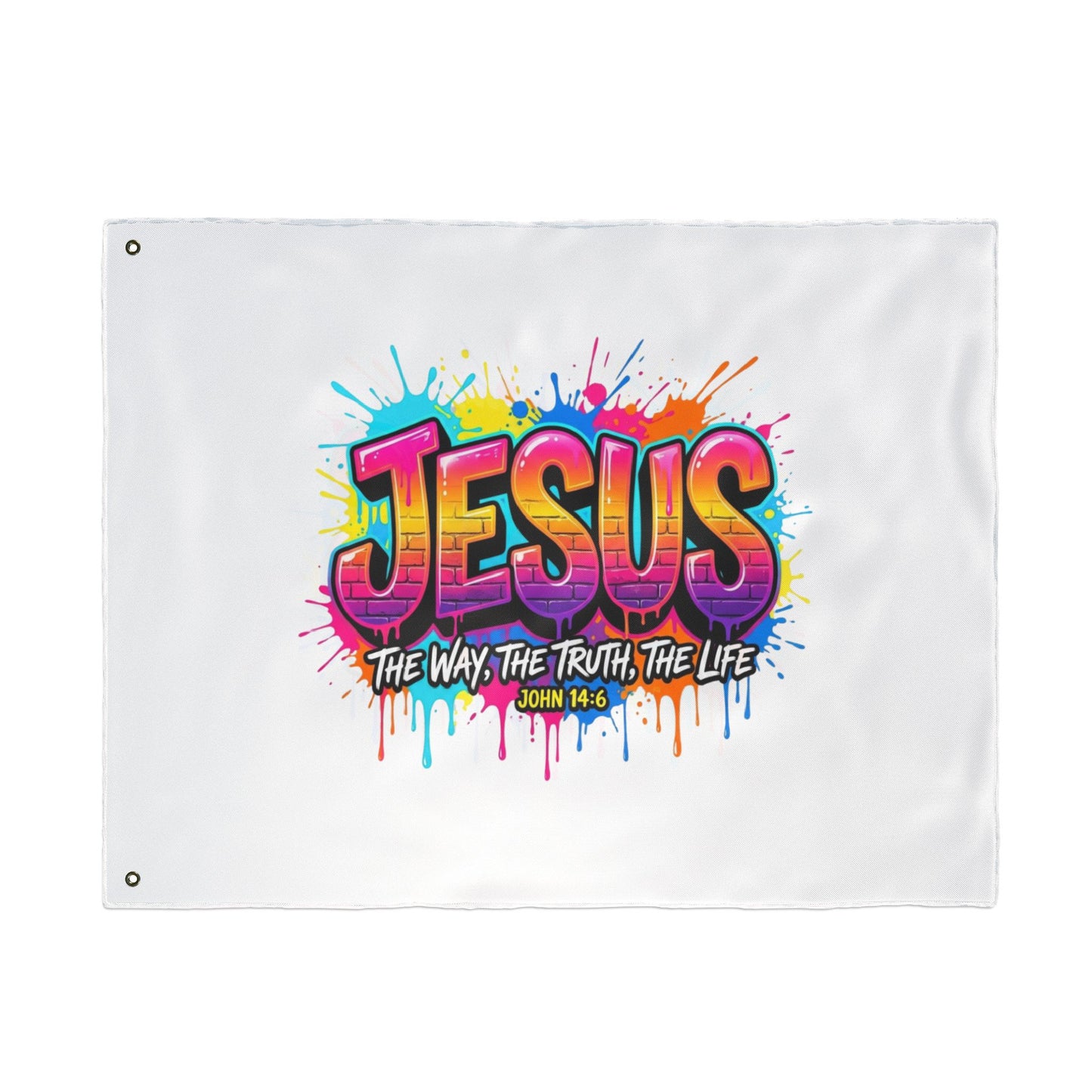 Jesus Graffiti Flag – "Jesus: The Way, The Truth, The Life" Double-Sided Christian Decor
