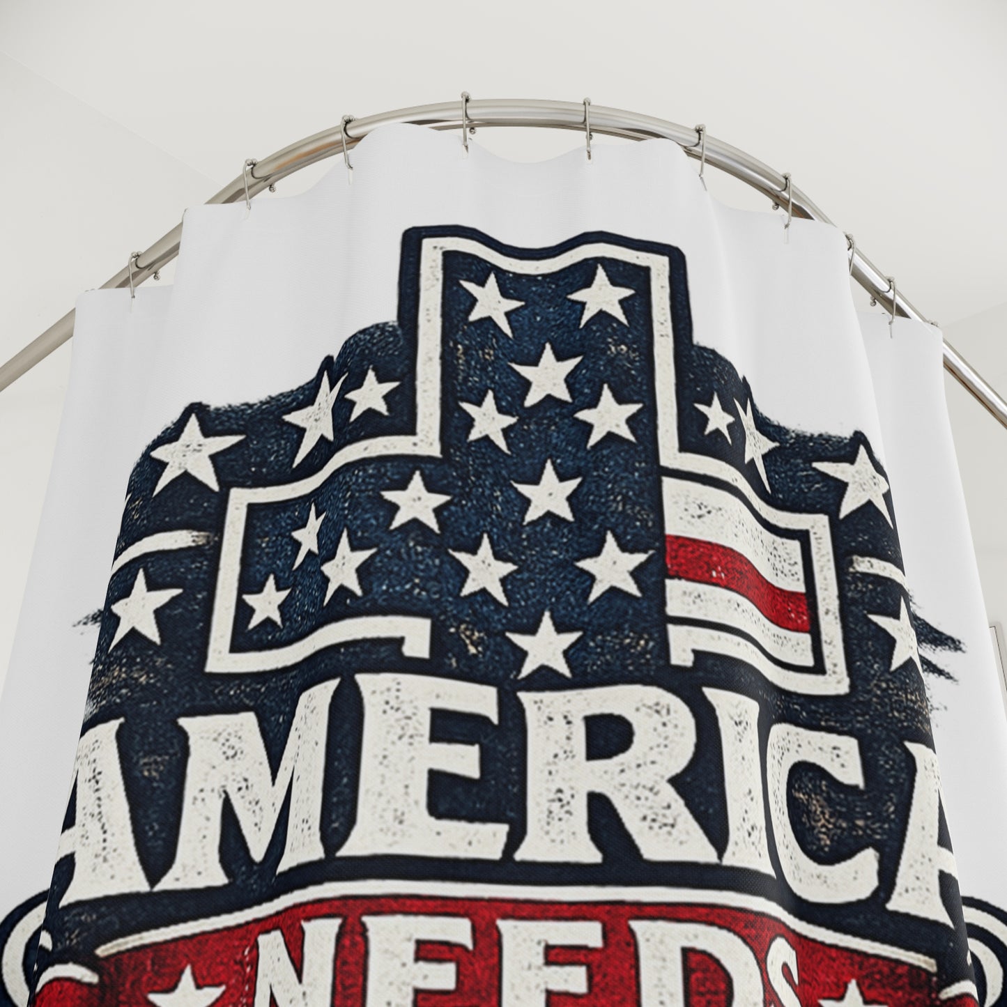 America Needs Jesus Shower Curtain – Patriotic Christian Bathroom Décor