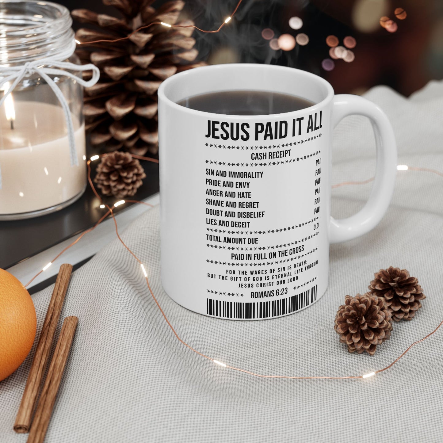Ceramic Mug — “Jesus Paid It All” Receipt Design (11oz & 15oz)