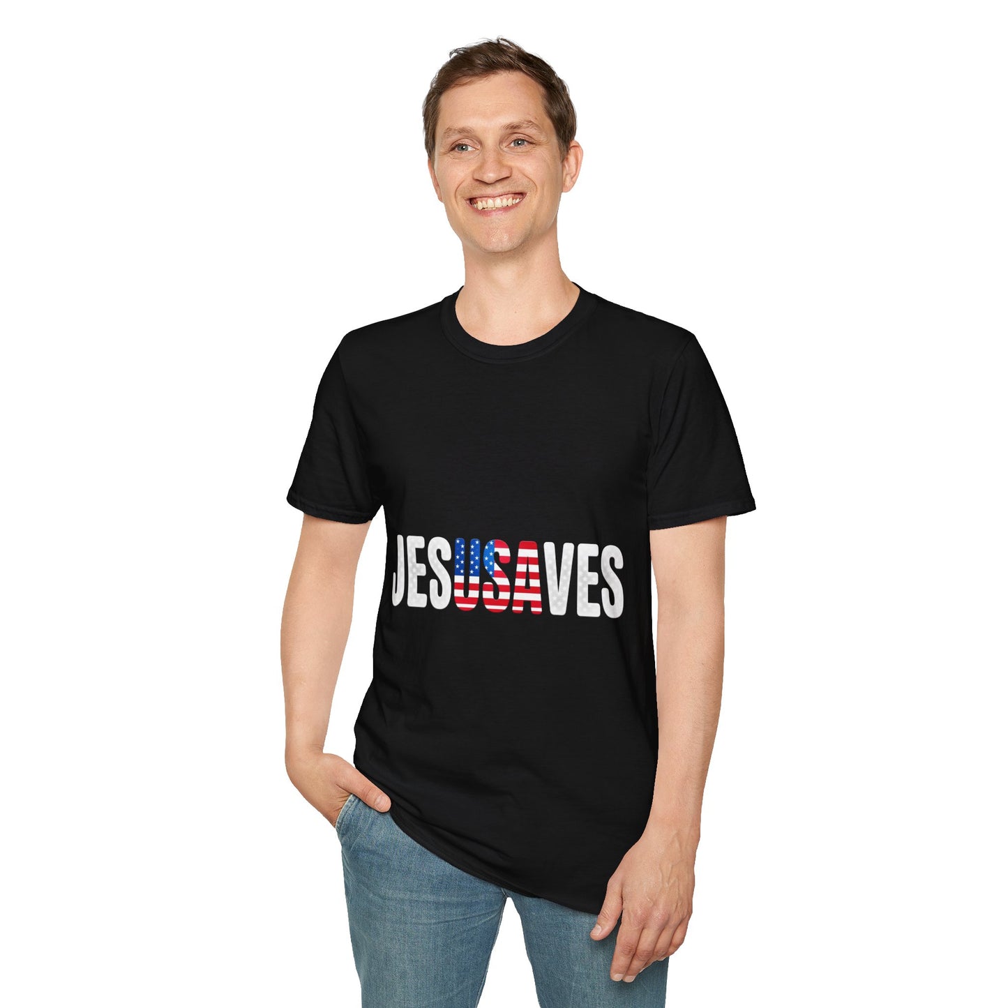 Jesus Saves T-Shirt — Patriotic American Flag Faith Tee