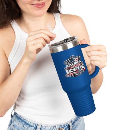 40oz Insulated Travel Mug — "America Needs Jesus" Patriotic Stainless Tumbler
