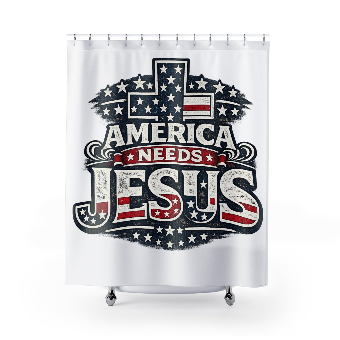 America Needs Jesus Shower Curtain – Patriotic Christian Bathroom Décor