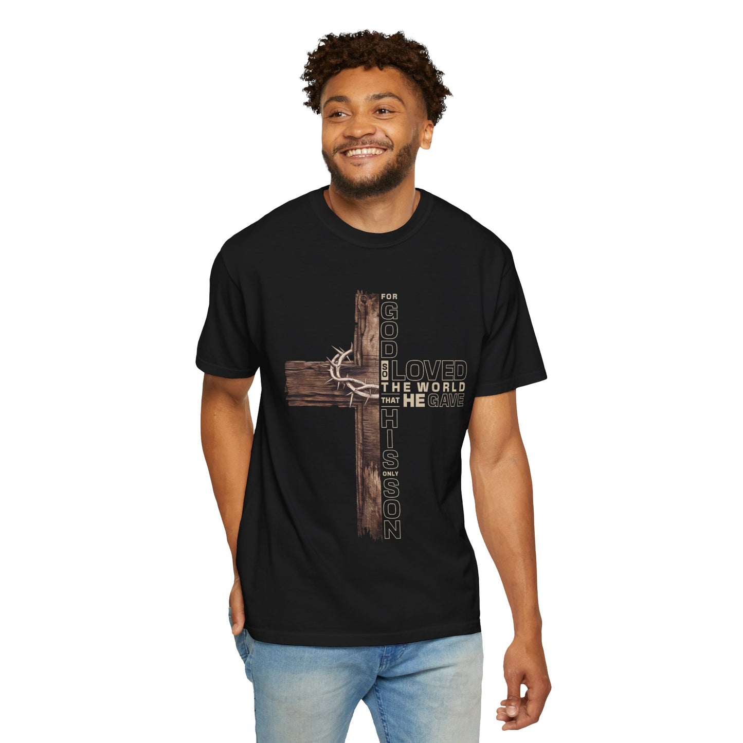 Christian Cross T-Shirt — "For God So Loved the World" Inspirational Tee