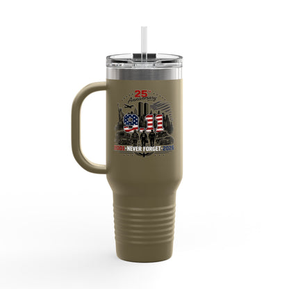 25th Anniversary 40oz Insulated Travel Mug — American Flag Memorial Design
