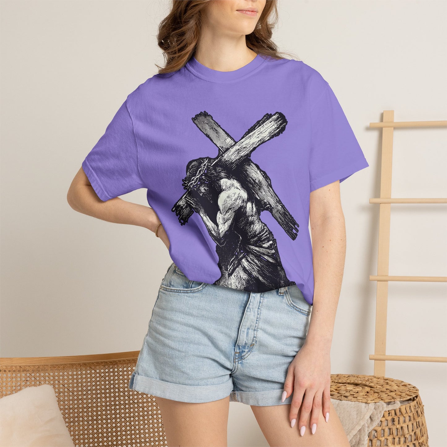 T‑Shirt — Christ Carrying Cross Black Illustration Graphic Tee