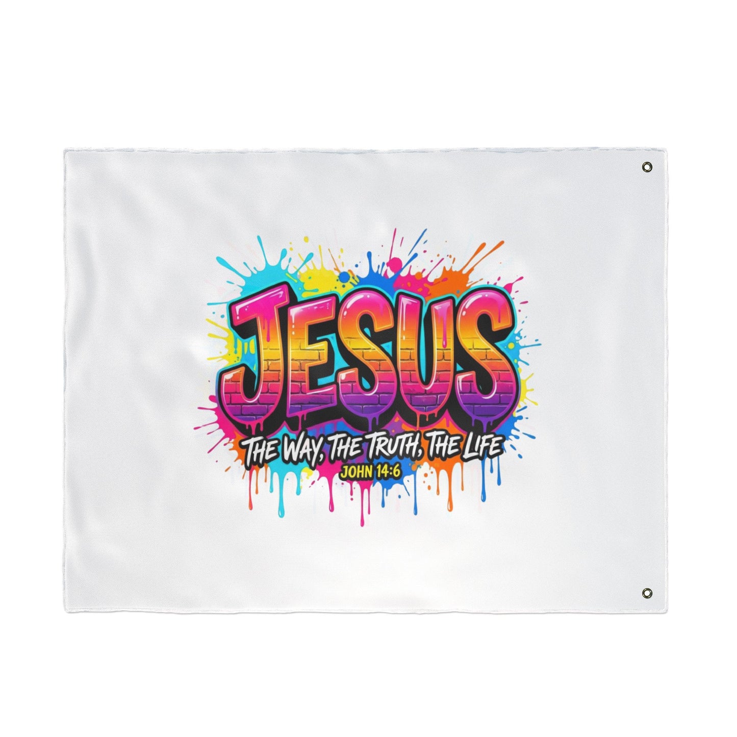 Jesus Graffiti Flag – "Jesus: The Way, The Truth, The Life" Double-Sided Christian Decor