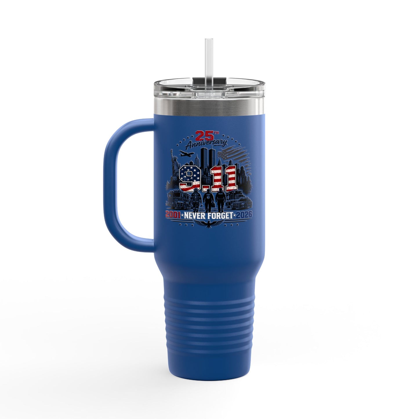 25th Anniversary 40oz Insulated Travel Mug — American Flag Memorial Design