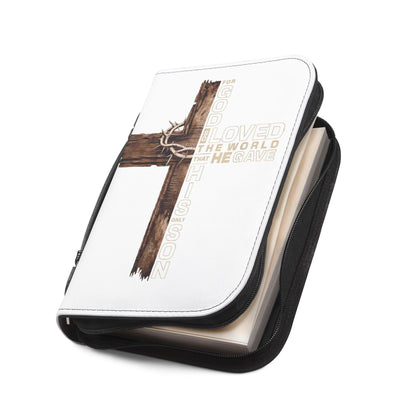 Bible Cover - 'For God So Loved the World' Cross Zippered Bible Case