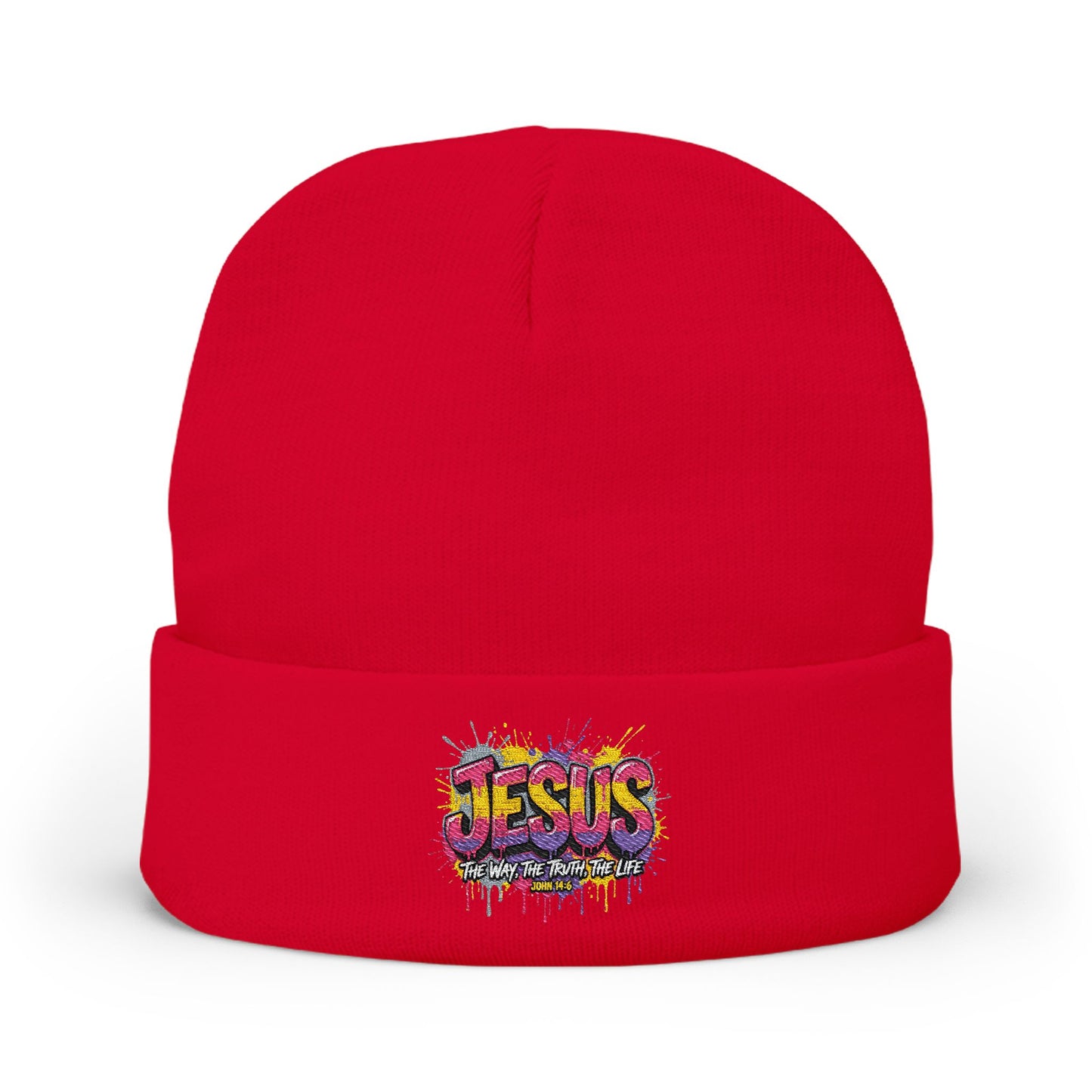 Embroidered 'Jesus' Graffiti Knit Beanie