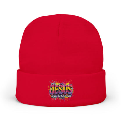 Embroidered 'Jesus' Graffiti Knit Beanie