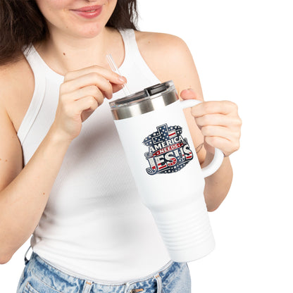 40oz Insulated Travel Mug — "America Needs Jesus" Patriotic Stainless Tumbler