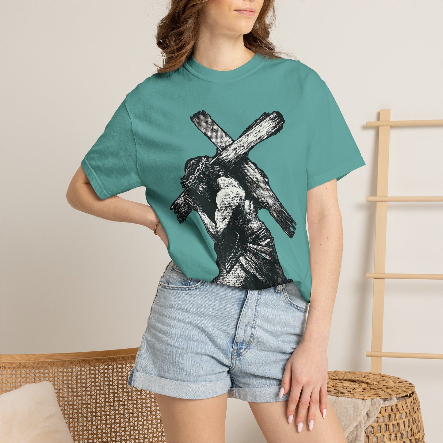 T‑Shirt — Christ Carrying Cross Black Illustration Graphic Tee