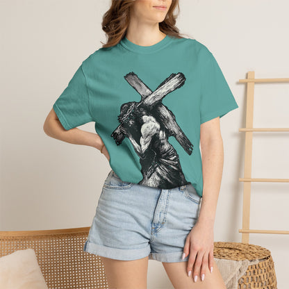 T‑Shirt — Christ Carrying Cross Black Illustration Graphic Tee