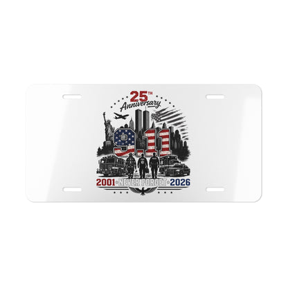 25th Anniversary 9/11 Memorial Vanity Plate — Never Forget 2001–2026