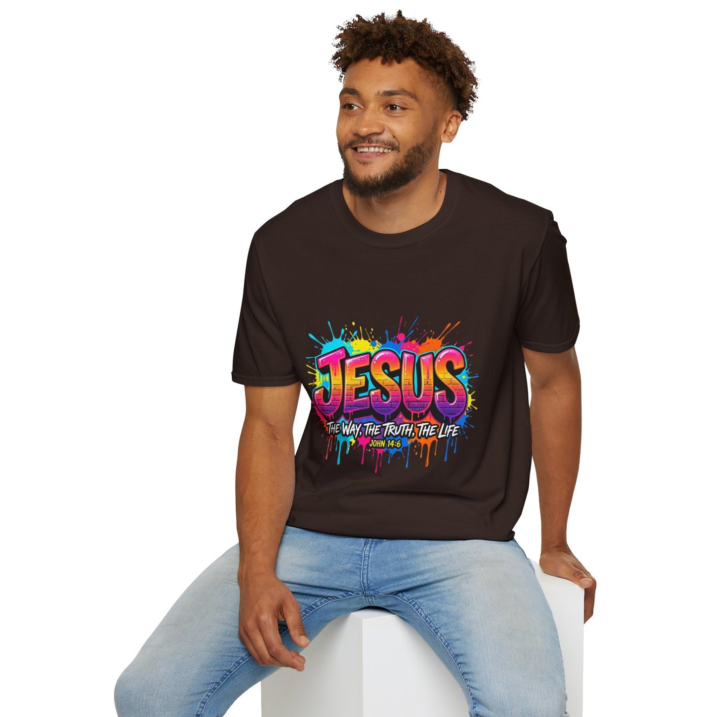 Jesus Graffiti T-Shirt — 'Jesus: The Way, The Truth, The Life' Colorful Faith Tee