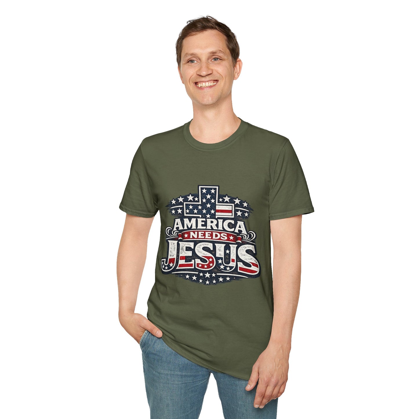America Needs Jesus T‑Shirt — Patriotic Christian Tee