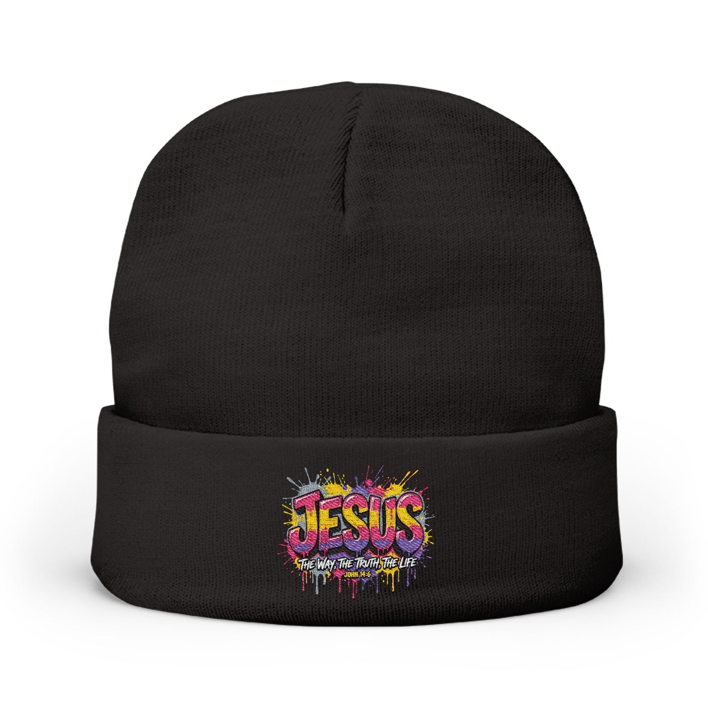 Embroidered 'Jesus' Graffiti Knit Beanie