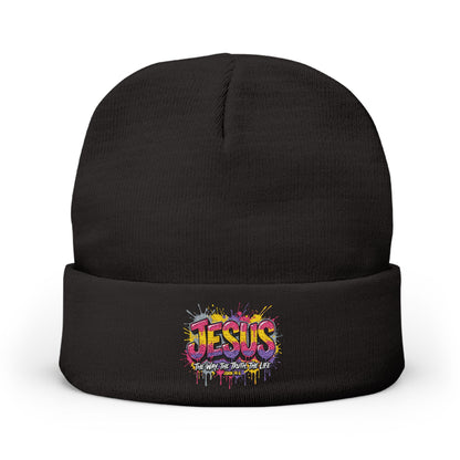 Embroidered 'Jesus' Graffiti Knit Beanie