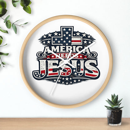 Wall Clock — "America Needs Jesus" Patriotic Cross Clock