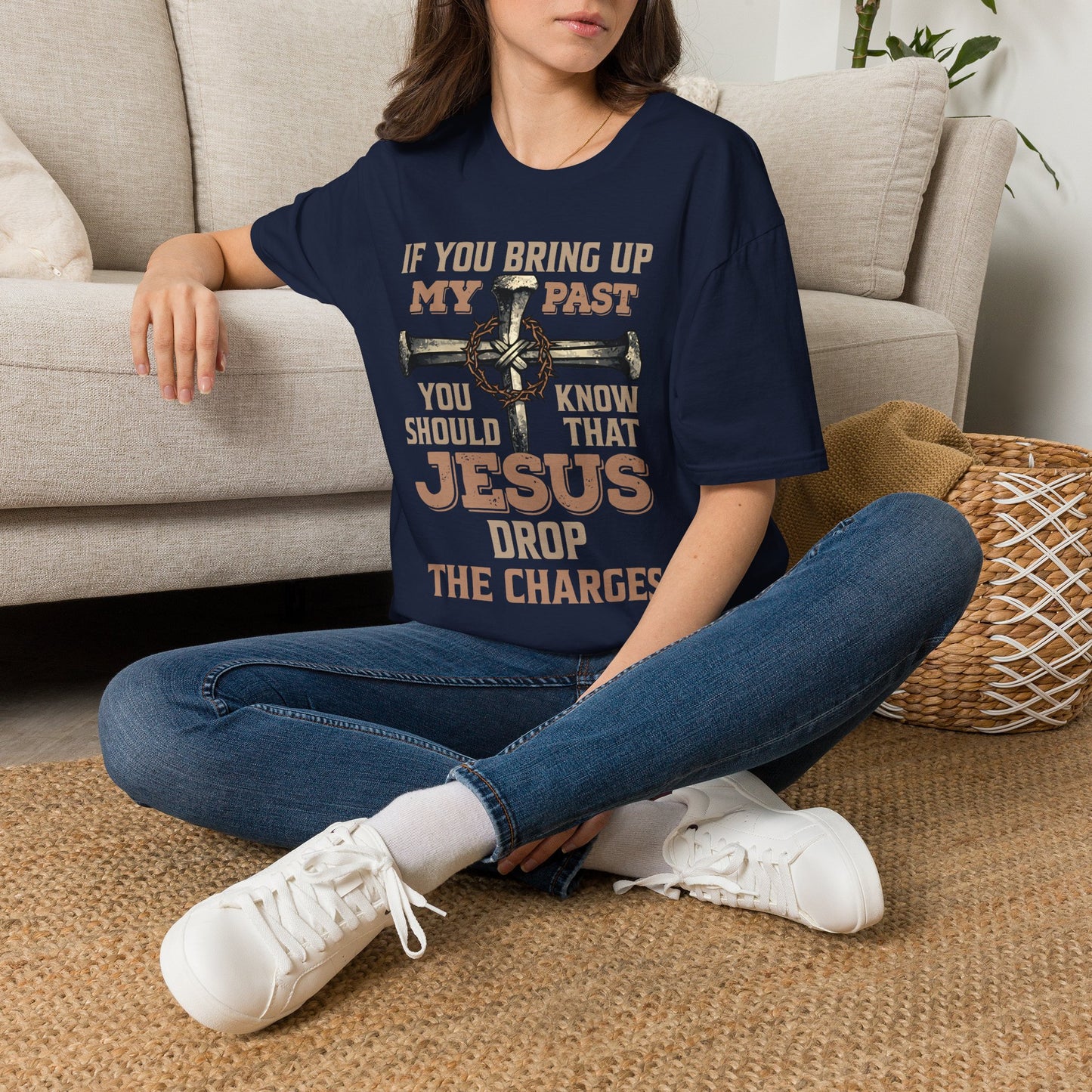 Christian T-Shirt — "If You Bring Up My Past You Should Know That Jesus Dropped the Charges"