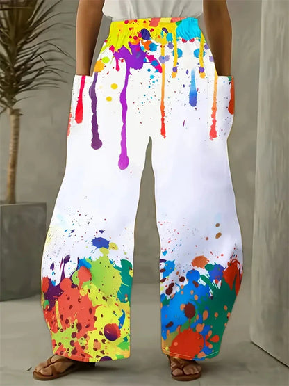 Graffiti Print Wide Leg Pants
